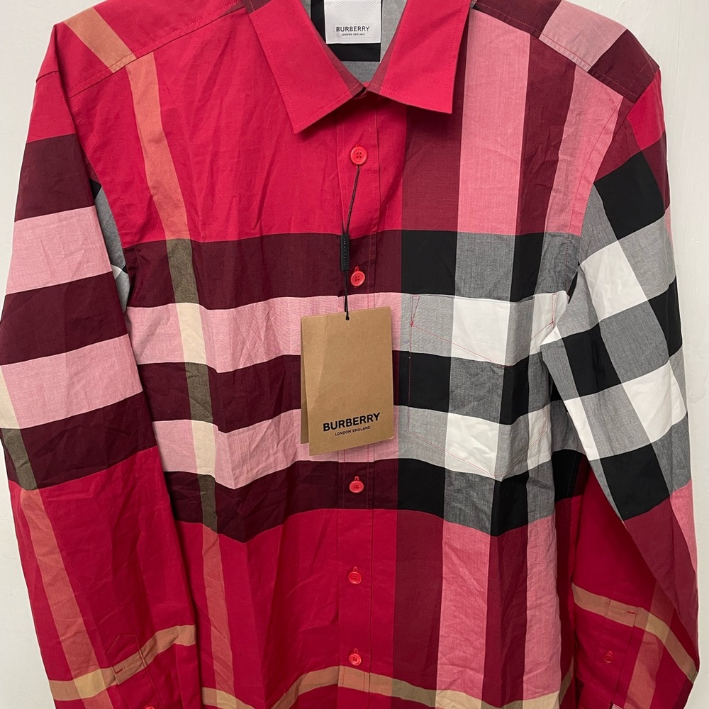 Burberry London Mens Authentic Medium Button Down Somerton Red NEW NWT $600+